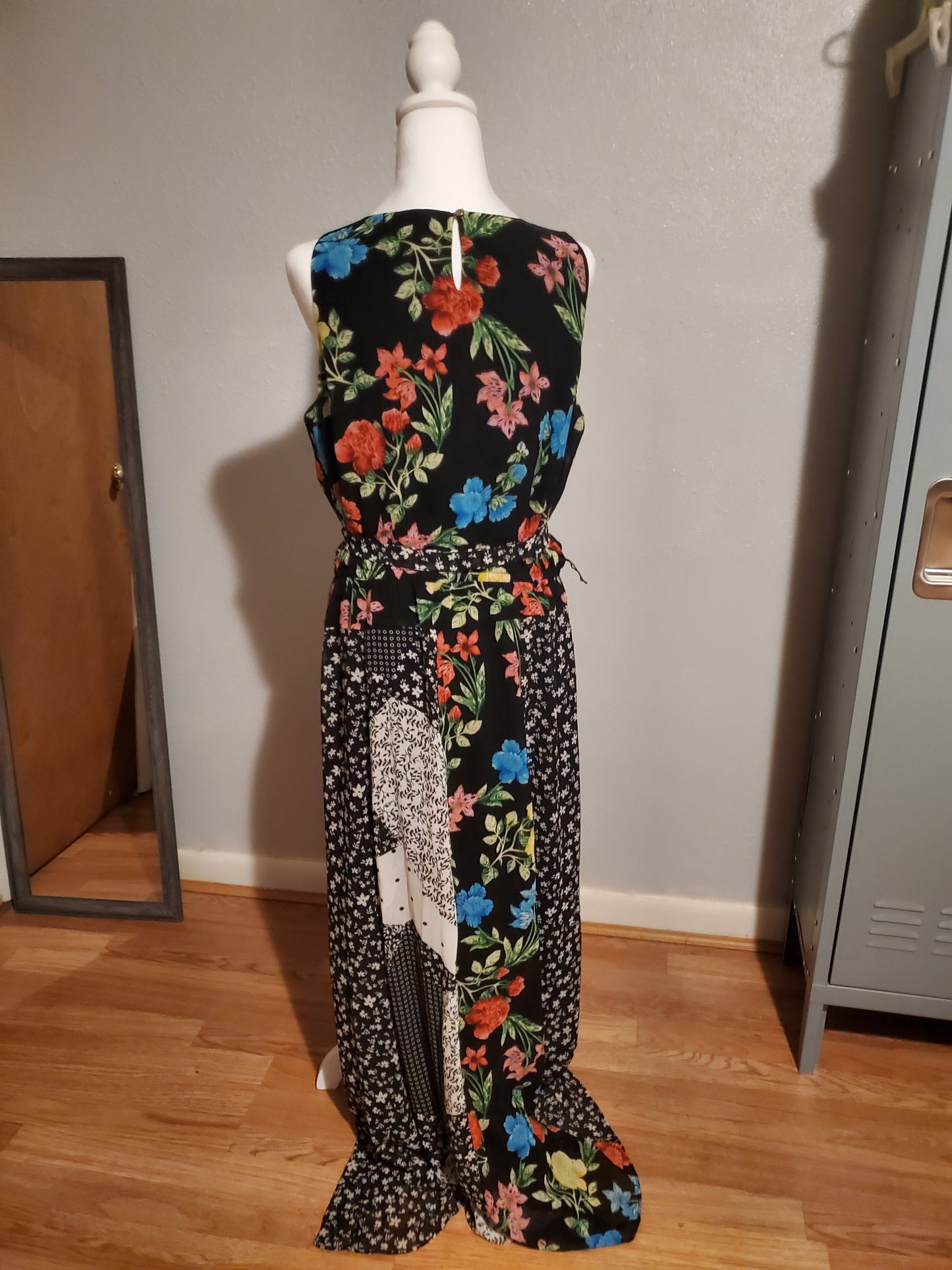 Black Flowered Patchwork Dress 6G