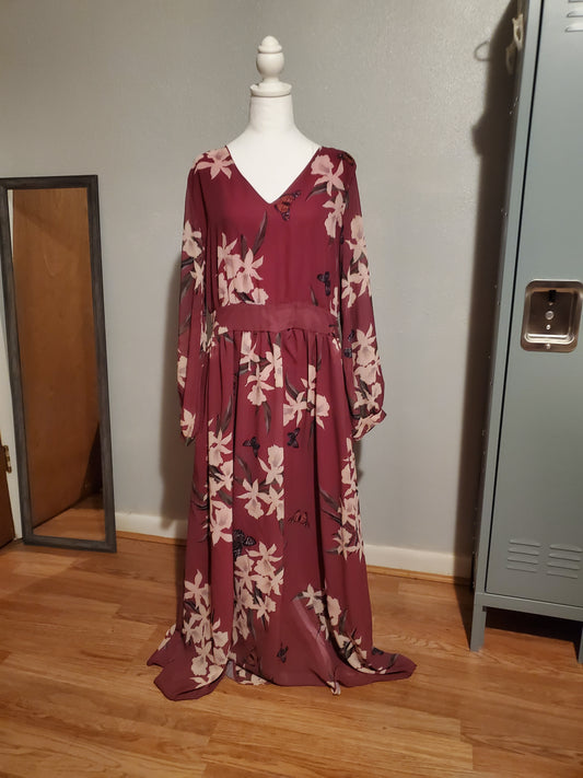 Floor length Maroon Flowered Dress 4G