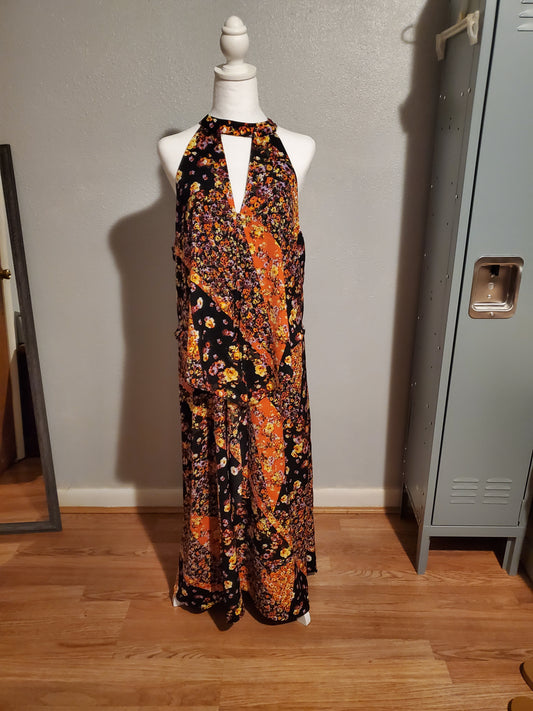 Floor Length Orange and Black Dress 5G