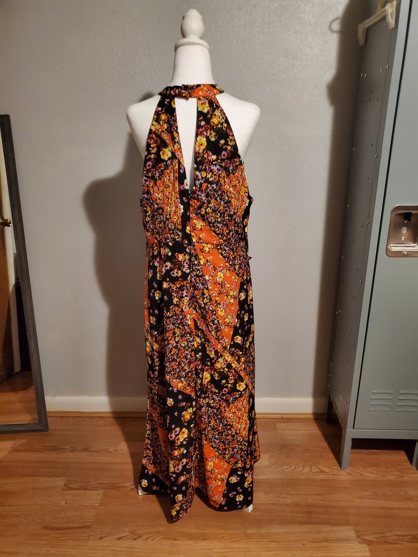 Floor Length Orange and Black Dress 5G