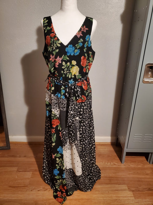 Black Flowered Patchwork Dress 6G