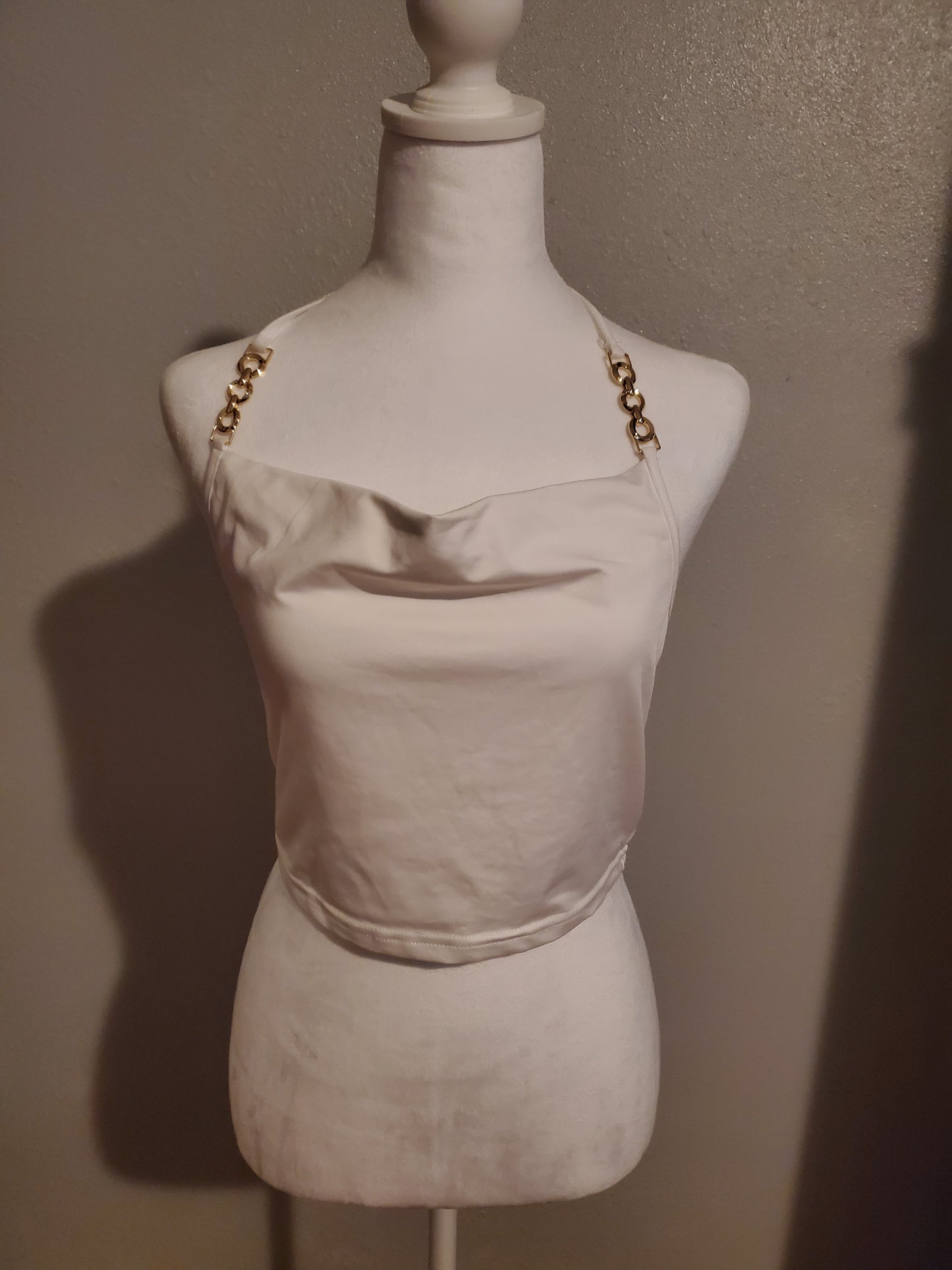 White Silk Halter Top 7J