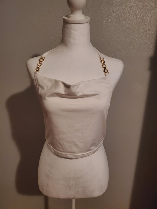 White Silk Halter Top 7J