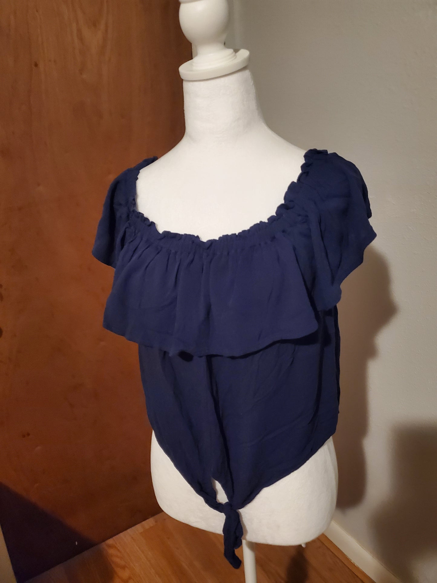 Blue Ruffled Crop Blouse 13B