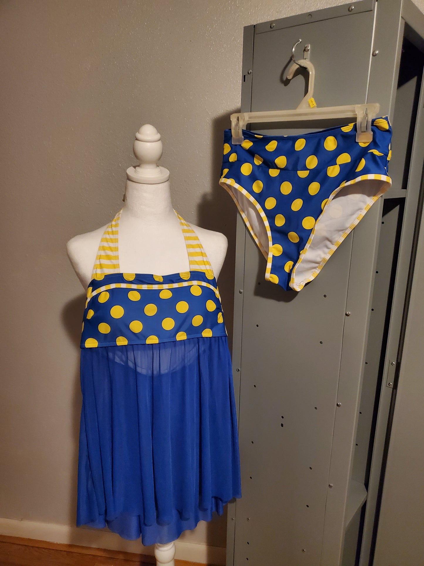 Blue w/ Yellow Polka 2 Piece Bathing Suit 16J