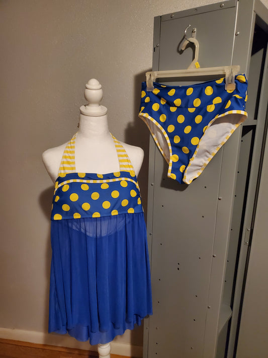 Blue w/ Yellow Polka 2 Piece Bathing Suit 16J