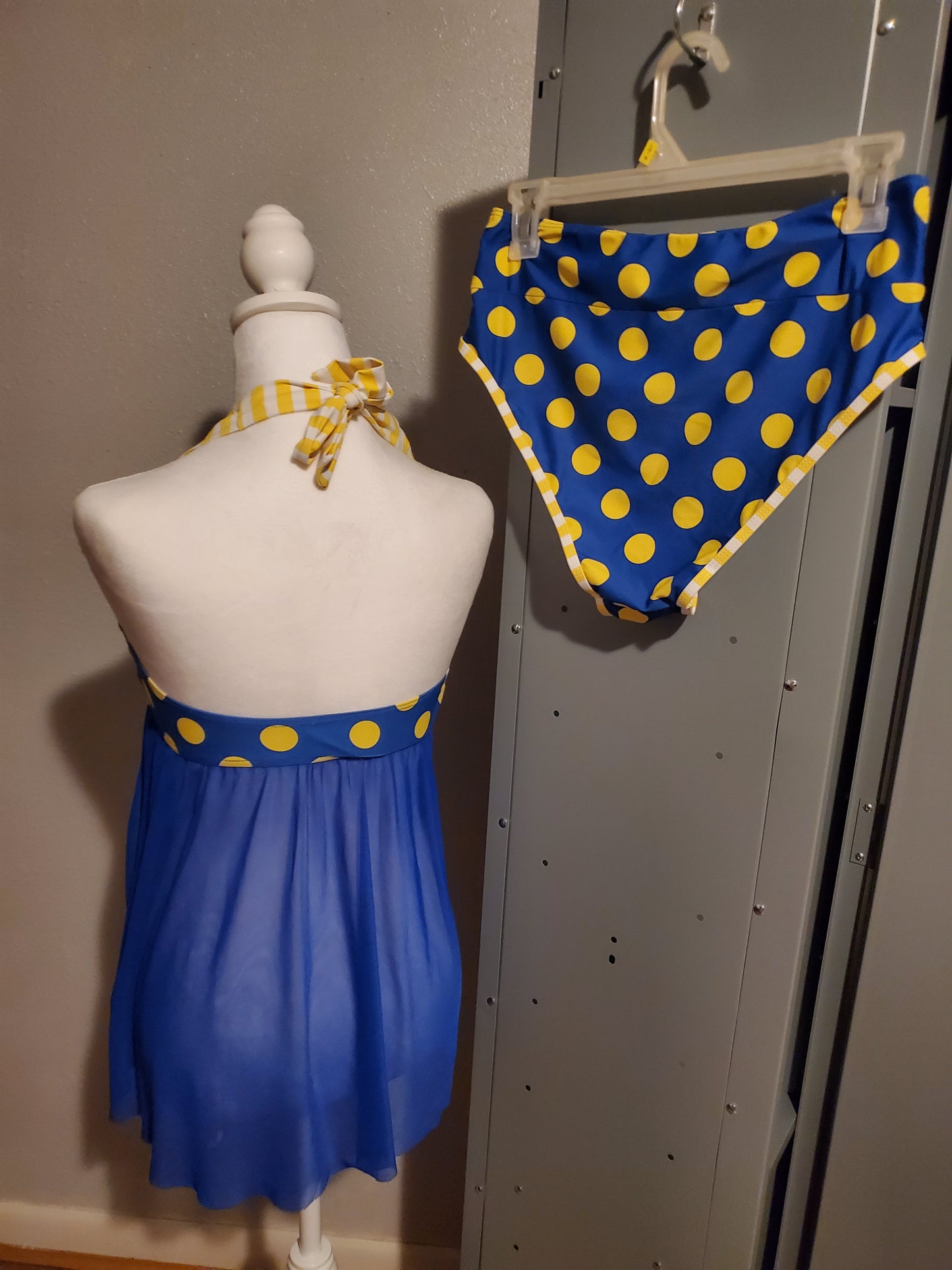 Blue w/ Yellow Polka 2 Piece Bathing Suit 16J