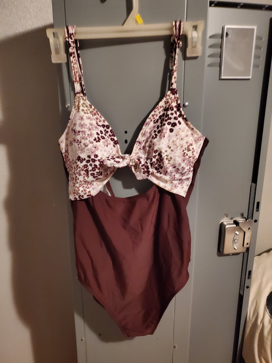Adore Me Burgundy Flowered One Piece Bathing Suit 14J