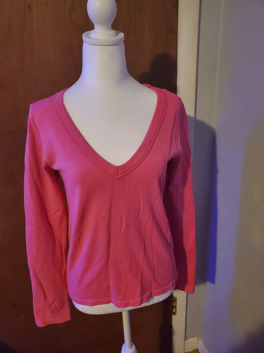 Pink Ribbed V-Neck Shirt 42A