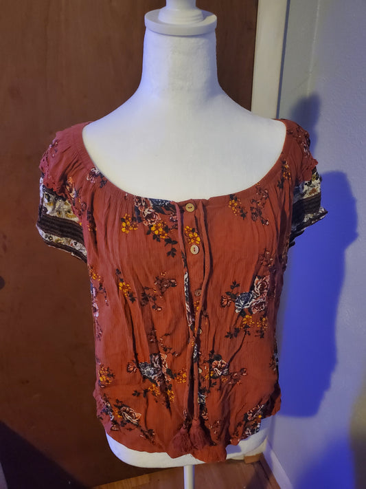 Rust Flowered Cropped Blouse 16B
