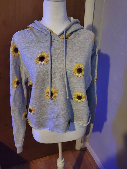 Gray Cropped Daisy Hooded Sweatshirt 18F