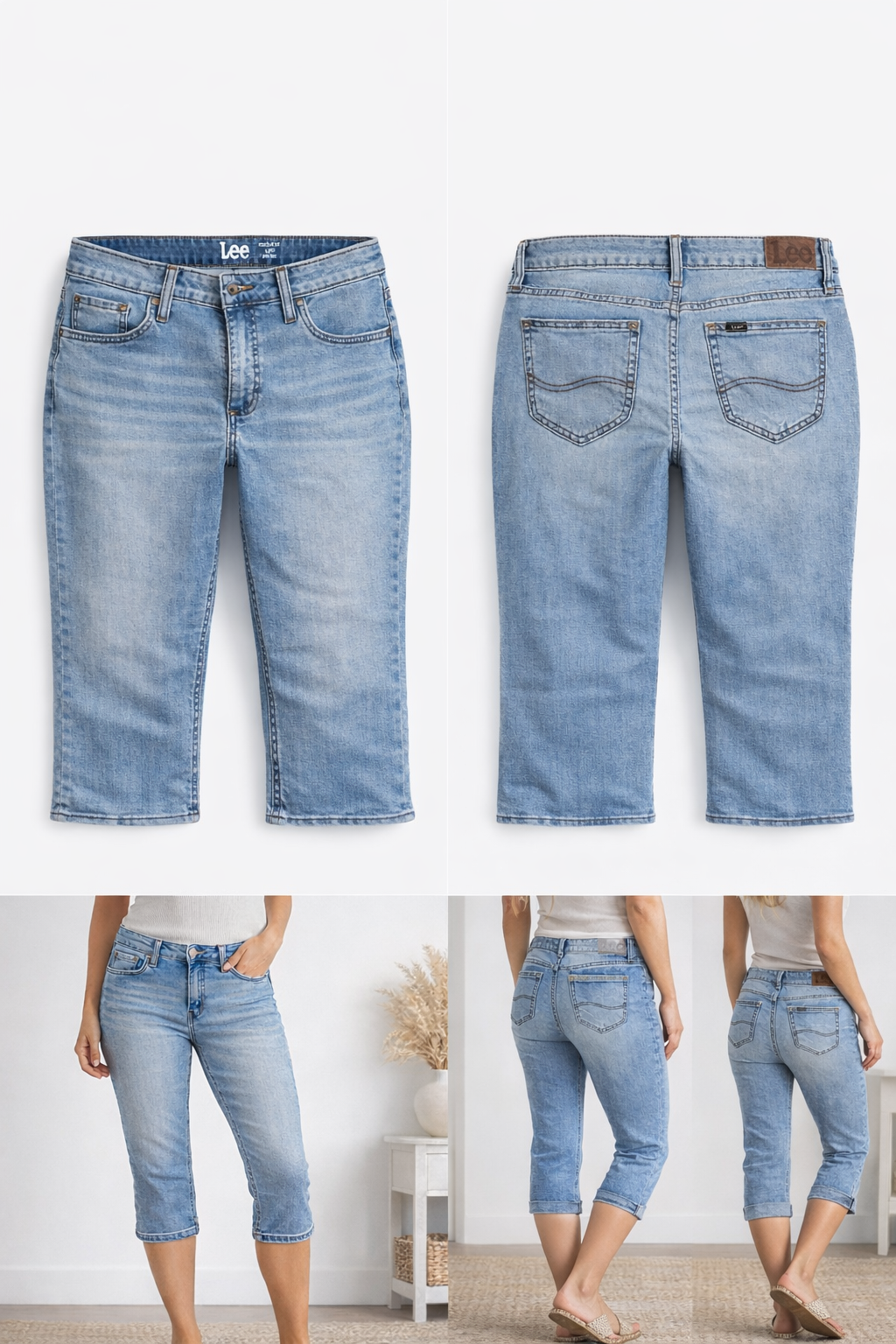 Lee Capri Jeans Size 12M - Mid-Rise Faded Denim Stretch 24E