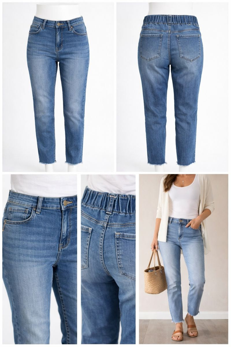 Shein Tapered Ankle Jeans Size Large - Elastic Waist Comfort  10E