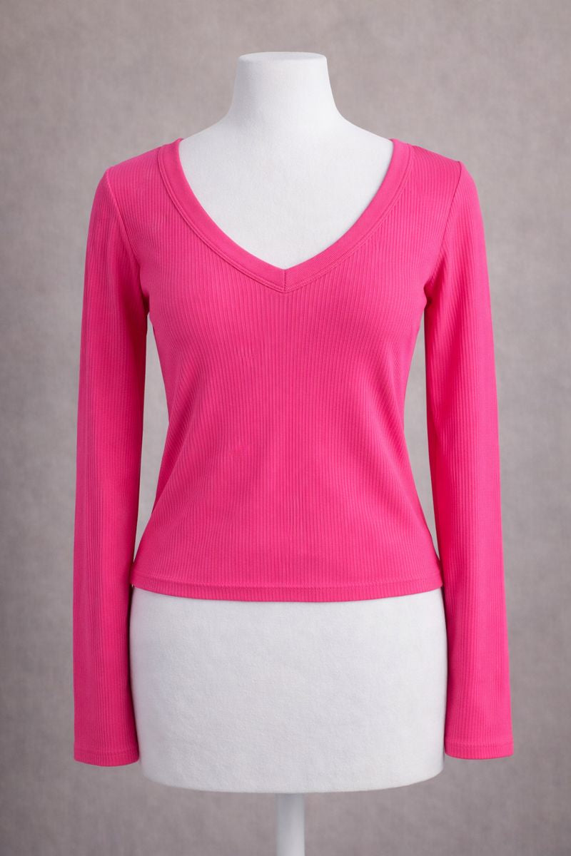 Pink Ribbed V-Neck Shirt 42A